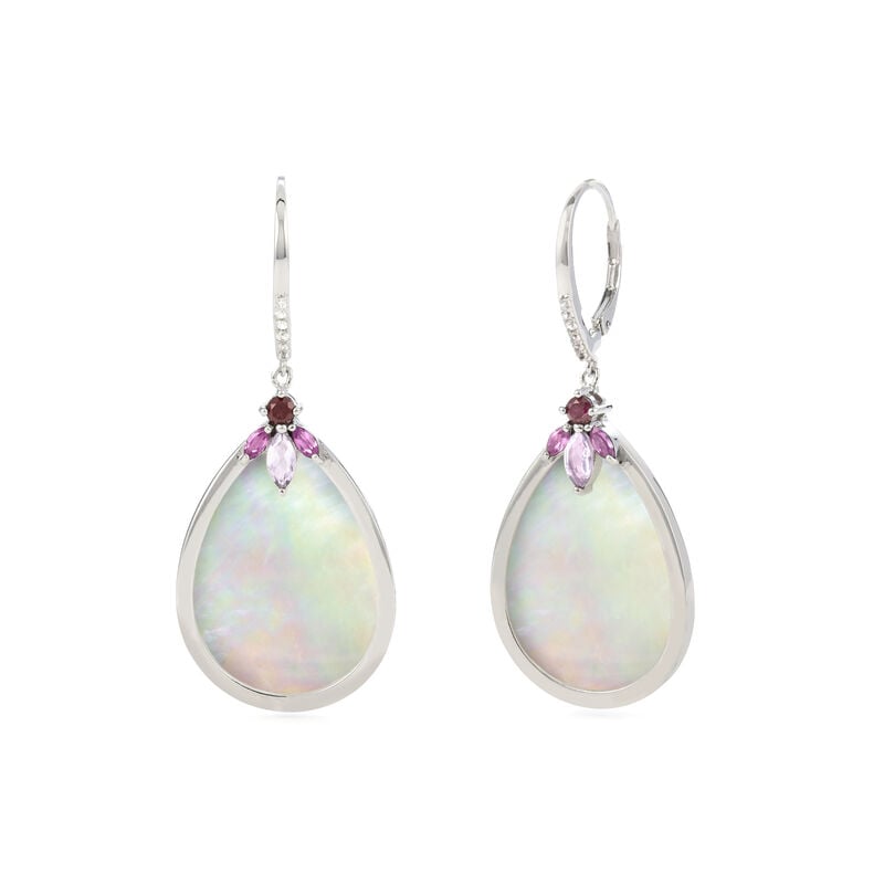 Mother of Pearl White Topaz Garnet and Rhodolite Necklace in Sterling Silver image number null